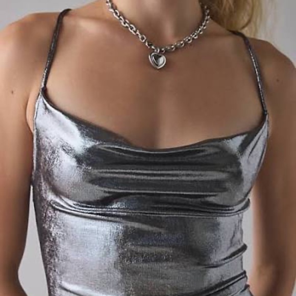 Urban Outfitters Melody Metallic Cowl Neck Strappy Back Mini Dress - Picture 3 of 4